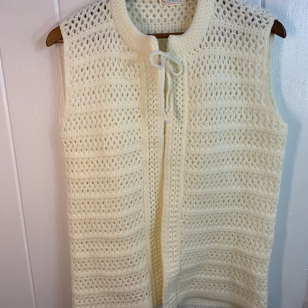 Vintage Marvin KNTG Mills N.Y. Made In USA Knit Crochet Off White Cream S/M - Picture 2 of 5